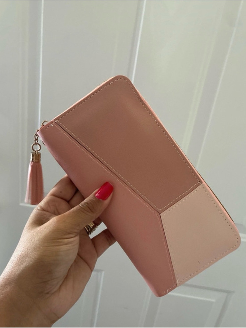 Colorblock Pink Zip Wallet with Tassel Accent